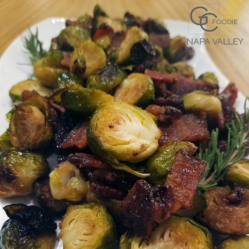 Roasted Brussel Sprouts with Rosemary Candied Bacon