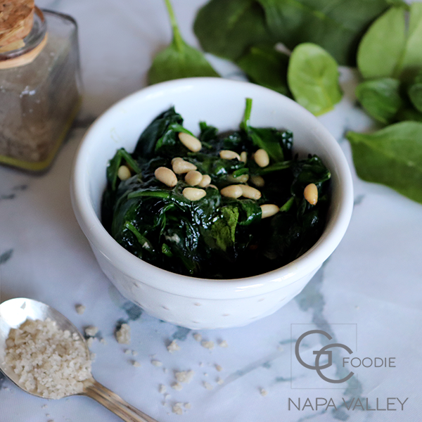 Delicately Wilted Spinach with Toasted Pine Nuts