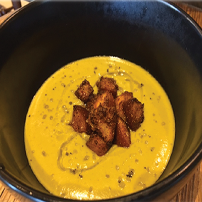 Leek and Parsnip Soup with Rubbed Croutons